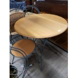 METAL BASED KITCHEN TABLE WITH BEECH EFFECT TOP TOGETHER WITH 2 MATCHING CHAIRS