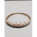 9CT GOLD ORNATE DIAMOND BANGLE 13.8G