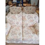 UPHOLSTERED PATTERNED 3 PIECE SUIT INCLUDES 2 SEATER SOFA AND 2 MATCHING ARMCHAIRS