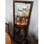 LARGE NARROW METAL BOUND HALL MIRROR WITH BEVELLED EDGE