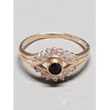 9CT GOLD SAPPHIRE AND CZ RING SIZE W GROSS WEIGHT 2.9G