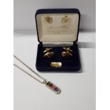 22CT GOLD PLATED CUFFLINKS AND SILVER CHAIN AND PENDANT