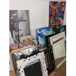 LARGE QUANTITY OF FRAMED MIRRORS AND MODERN CANVASES