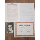 HISTORICAL DOCUMENTS 1950S SHEET OF PAPER WITH EXPERIMENTAL LYRICS WRITTEN BY BUDDY HOLLY ON WHITE