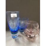 3 PIECES OF ETCHED CAITHNESS COLOURED GLASS