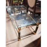 BRASS AND MARBLE EFFECT BASED GLASS TOPPED COFFEE TABLE