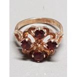 9CT YELLOW GOLD FOUR STONE GARNET CLUSTER RING SIZE L 3.4G GROSS WEIGHT