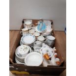 A BOX OF MISCELLANEOUS CHINA INC WEDGWOOD BRIDGEWATER ETC