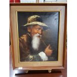 FRAMED OIL ON CANVAS PAINTING PORTRAIT OF OLD MAN SIGNED ANTONY