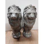 PAIR OF PAINTED CONCRETE LION GARDEN ORNAMENTS