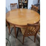 TEAK G PLAN CIRCULAR TOPPED EXTENDING DINING TABLE AND 4 CHAIRS