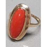 9CT YELLOW GOLD ORANGE STONE RING SIZE N 4G GROSS WEIGHT