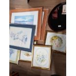 MISCELLANEOUS FRAMED ITEMS INCLUDES MIRROR AND STILL LIFE PRINTS