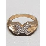 9CT YELLOW GOLD CZ CROSS RING SIZE P1/2 4G GROSS WEIGHT