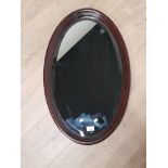 BEVELLED EDGED MIRROR WITH MAHOGANY FRAMED