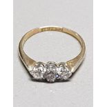 18CT YELLOW GOLD 3 STONE DIAMOND RING SIZE I 1/2 1.6G GROSS WEIGHT