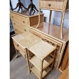 5 PIECE CANE BEDROOM SUIT COMPRISING OF 4 DRAWER CHEST OF DRAWERS, PAIR OF BEDSIDE CHESTS, 3 TIER