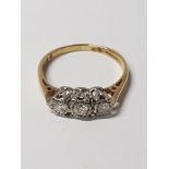 9CT GOLD 3 STONE DIAMOND RING SIZE J 1.7G