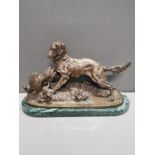 19th Cen CAST BRONZE SCULPTURE RETRIEVER HUNTING DOG ON A MARBLE PLINTH EXL PATINA, POSSIBLY FRENCH