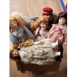BOX OF PORCELAIN HEADED DOLLS FROM THE CLASSIQUE COLLECTION 9 IN TOTAL
