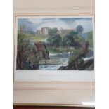 FRAMED COLOURED ENGRAVING OF EGGLESTONE ABBEY NEAR BARNARD CASTLE BY ARTIST JOSEPH MALLORD WILLIAM