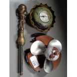 STANLEY GLOBE AND PROPELLER ORNAMENT TOGETHER WITH BRASS COMPASS AND BRASS ATLAS CARRYING WORLD