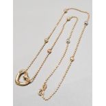 18CT YELLOW GOLD BEAD CHAIN WITH HEART PENDANT 8.2G