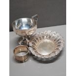 HALLMARKED BIRMINGHAM SILVER 1928 NAPKIN RING TOGETHER WITH BIRMINGHAM SILVER DISH AND STAMPED
