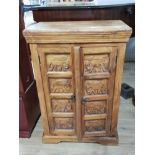 PINE 6 PANEL HALL CABINET WITH ELEPHANT CARVING
