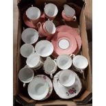 2 PART TEA SETS FLORAL PATTERNED COLCLOUGH AND PINK PATTERNED MAINLY CUPS AND SAUCERS