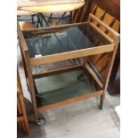 TEAK FRAMED 2 TIER GLASS TOPPED TROLLEY