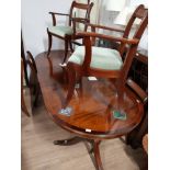 LARGE INLAID MAHOGANY EXTENDING DINING TABLE AND 6 MATCHING CHAIRS IN REGENCY STYLE