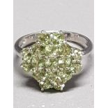 9CT WHITE GOLD PERIDOT CLUSTER RING SIZE N GROSS WEIGHT 3.4G