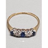 18CT YELLOW GOLD SAPPHIRE AND DIAMOND 5 STONE RING SIZE R 2.2G GROSS WEIGHT