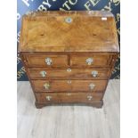 BEAUTIFUL EARLY VICTORIAN LADIES WALNUT WRITING BUREAU WITH BRASS HANDLES