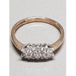 9CT YELLOW GOLD AND DIAMOND CLUSTER RING SIZE M1/2 1.8G GROSS WEIGHT