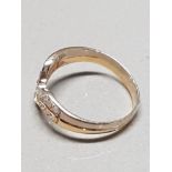 18CT YELLOW AND WHITE GOLD DOUBLE WISHBONE RING SIZE N GROSS WEIGHT 2.9G