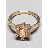 9CT YELLOW GOLD CITRINE AND DIAMOND RING SIZE N1/2 2.8 GROSS WEIGHT