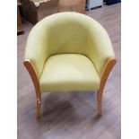 UPHOLSTERED TUB CHAIR WITH LIME GREEN FABRIC AND BEECH SUPPORT