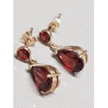 9CT YELLOW GOLD GARNET DROP EARRINGS 1.7G GROSS WEIGHT