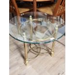 CIRCULAR GLASS TOPPED COFFEE TABLE WITH BRASS EFFECT BASE