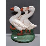 PAINTED CAST METAL DOOR STOP 3 GEESE