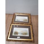 2 GILT FRAMED MOUNTAIN AND LAKE SCENED WATERCOLOURS