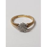9CT GOLD DIAMOND CLUSTER RING SIZE N 2.3G