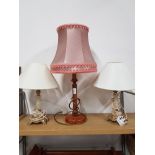 PAIR OF MARBLE TABLE LAMPS AND 1 OTHER