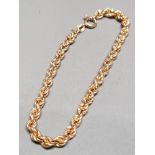 9CT YELLOW GOLD ROPE BRACELET 4.8G