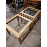 PAIR OF LIGHT OAK EFFECT GLASS TOPPED LAMP TABLES