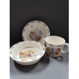 3 PIECES OF ROYAL DOULTON BUNNYKINS 2 BOWLS AND TWIN HANDLED MUG