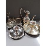 MISCELLANEOUS SILVER PLATED ITEMS INCLUDES CANDLE HOLDERS AND EPNS DISH ETC