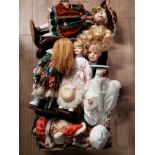 BOX OF PORCELAIN HEADED DOLLS MAINLY FROM THE CLASSIQUE COLLECTION ALSO INCLUDES LARGE DOLL FROM THE